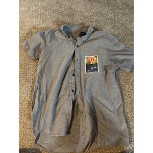 Mens Floral‎ Decor RVCA Button Short Sleeve Polo Slim Fit Size Medium